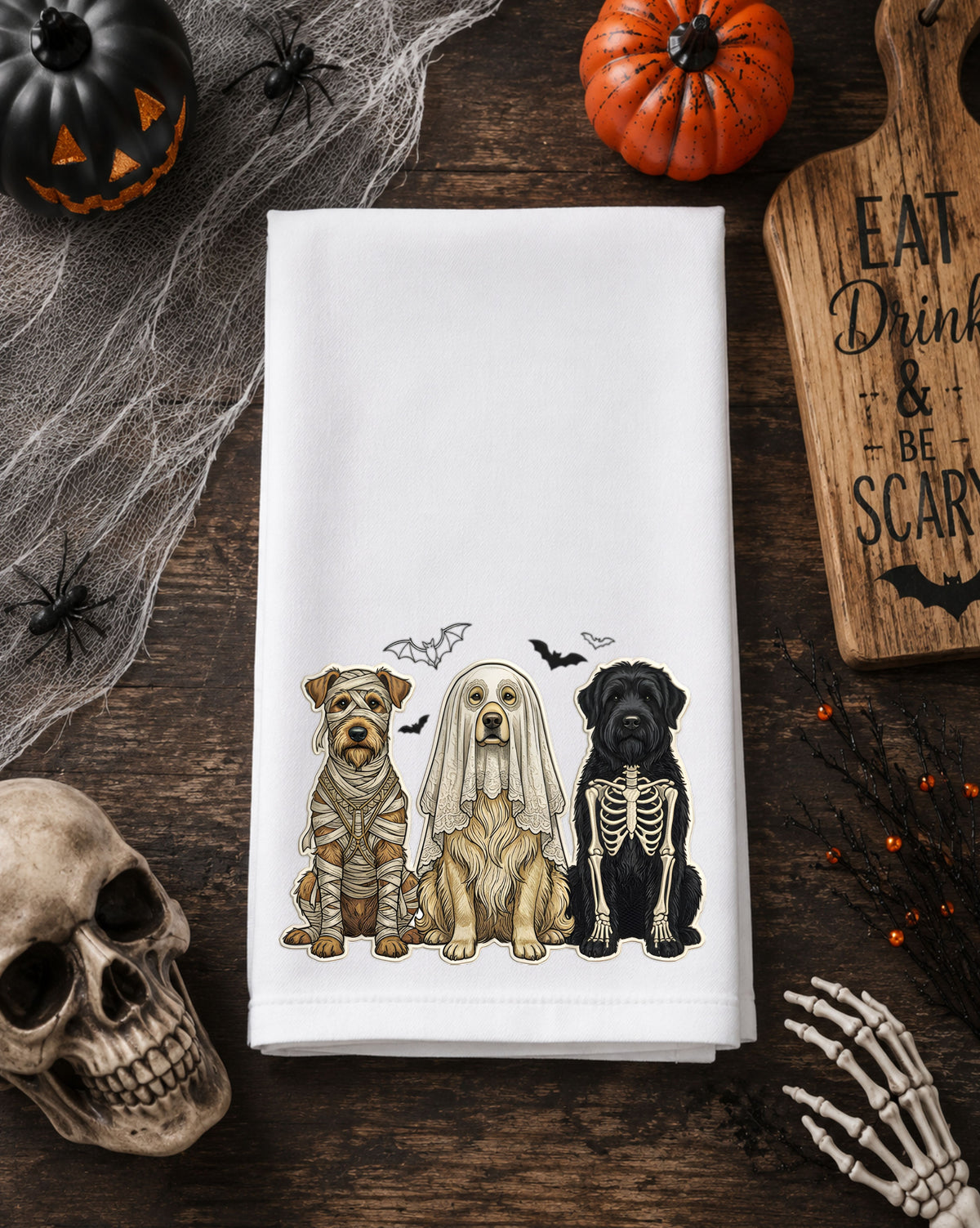 Spooky Halloween Dogs Dish Towel #2