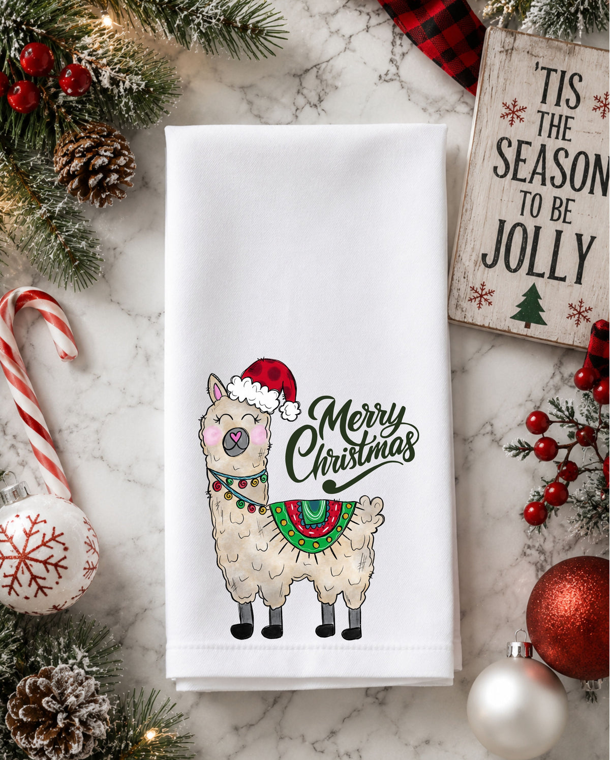 Merry Christmas Llama Dish Towel