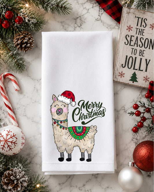 Merry Christmas Llama Dish Towel