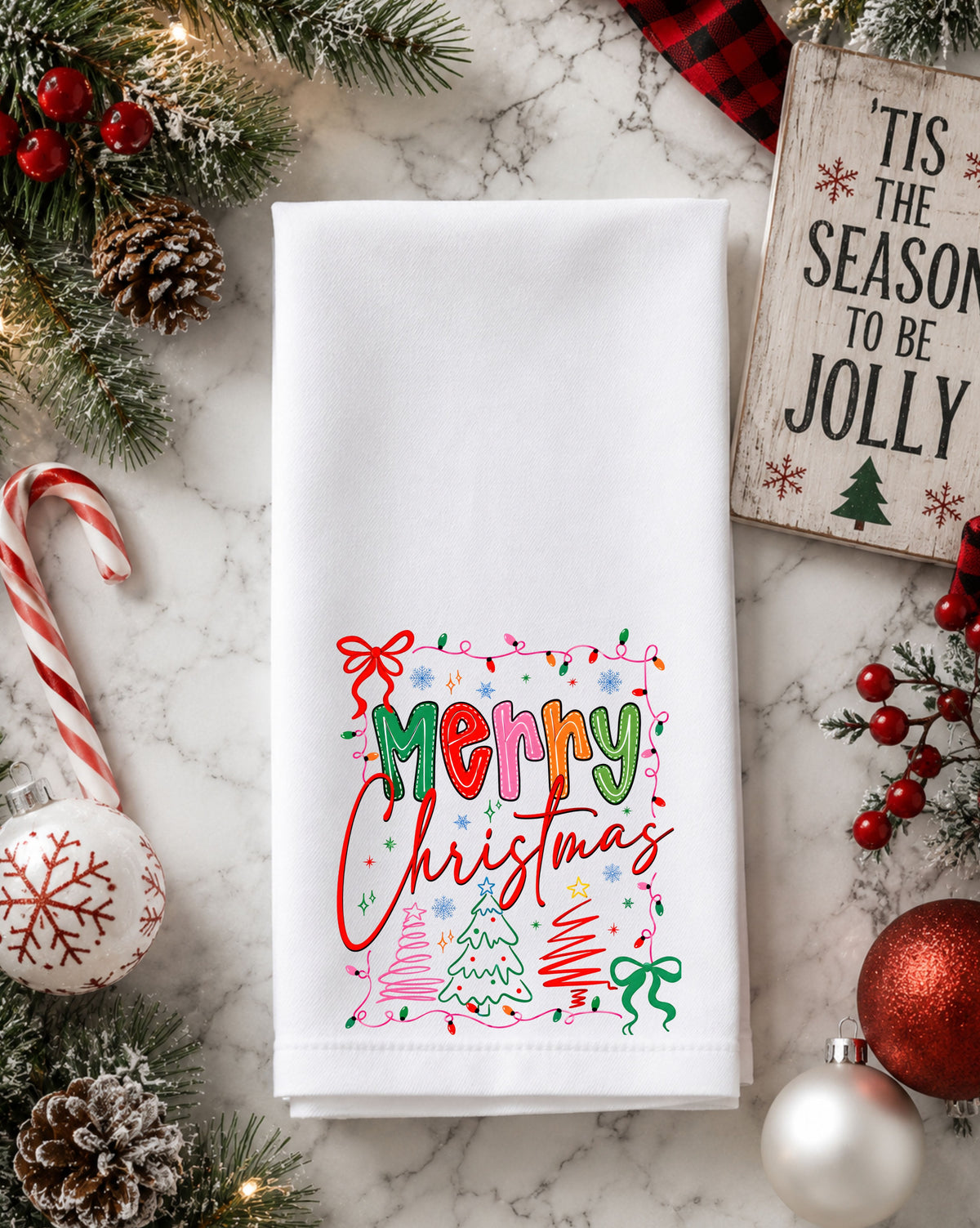 Merry Christmas Colorful Holiday Dish Towel