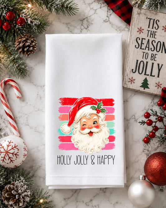 Holly Jolly & Happy Santa Dish Towel