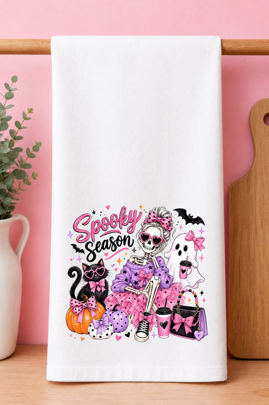 Spooky Season Pink Halloween Dish Towel