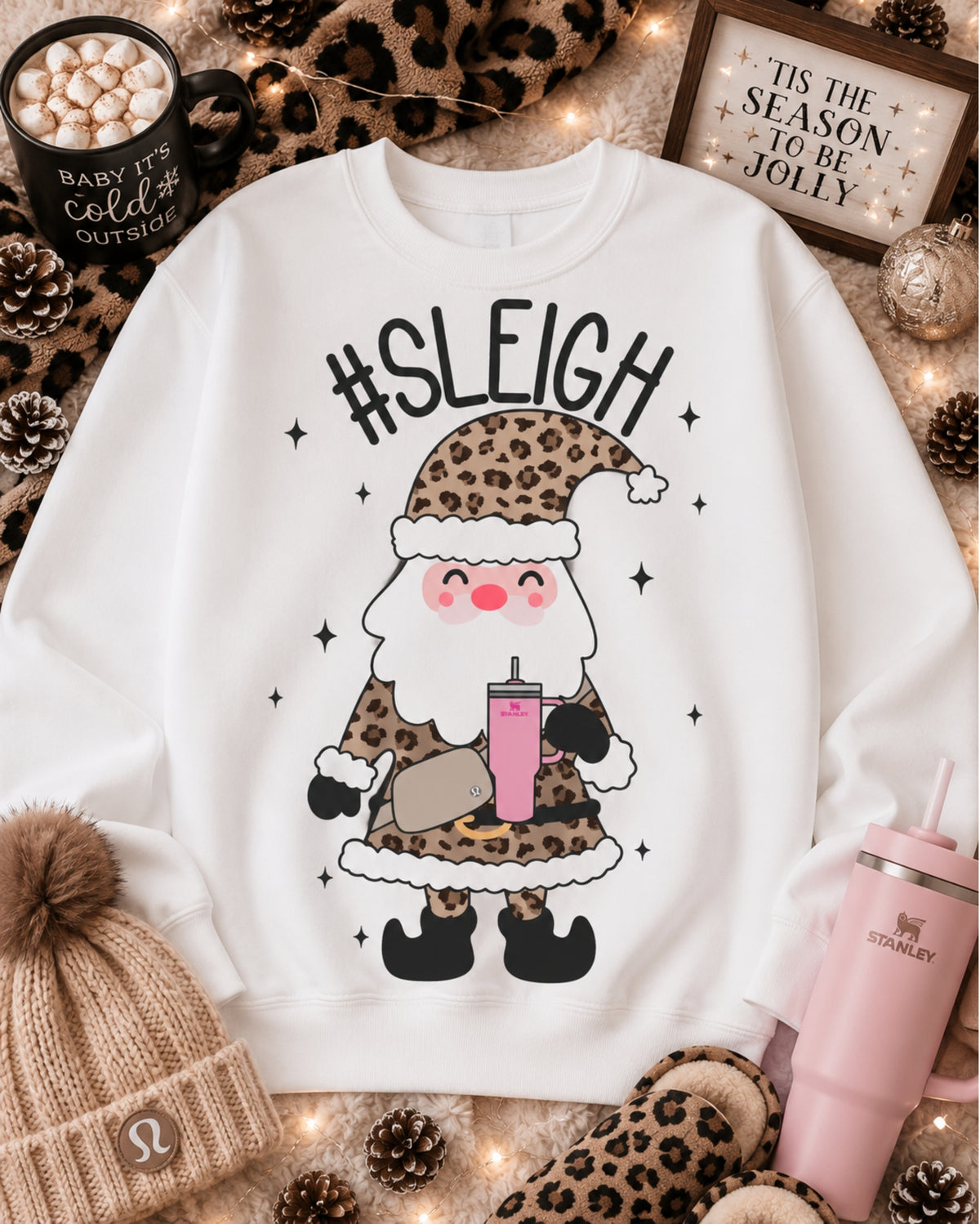 #SLEIGH Santa Leopard Christmas Sweatshirt & T-Shirt