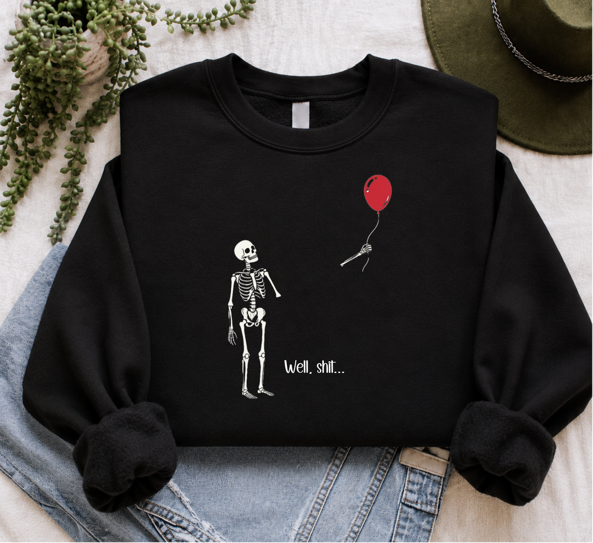 Well, Shit… Funny Halloween Skeleton Crewneck